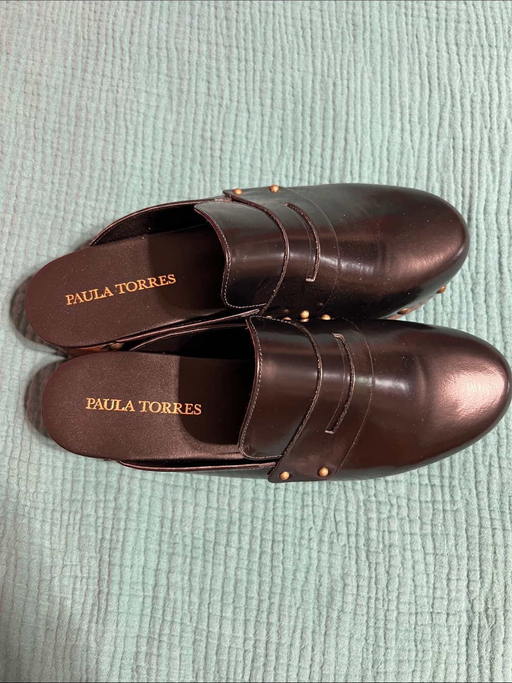 NWOB!! Paula Torres x Nati Vozza Glam Penny Loafer Mules Black Leather
